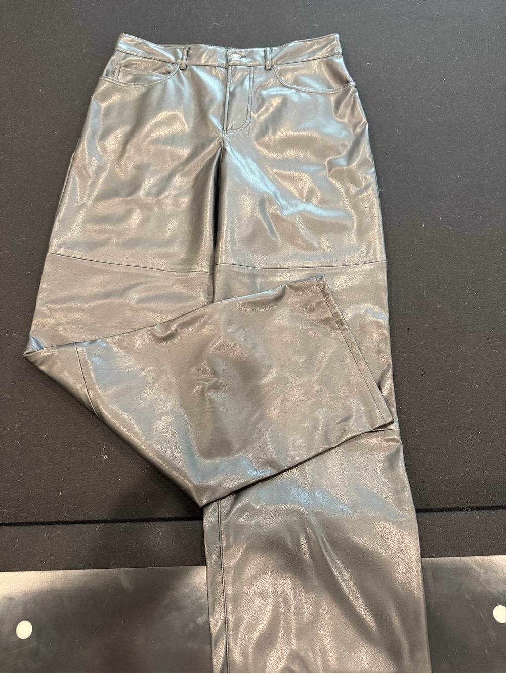 Garage Black Faux Leather Pants with Branded Button